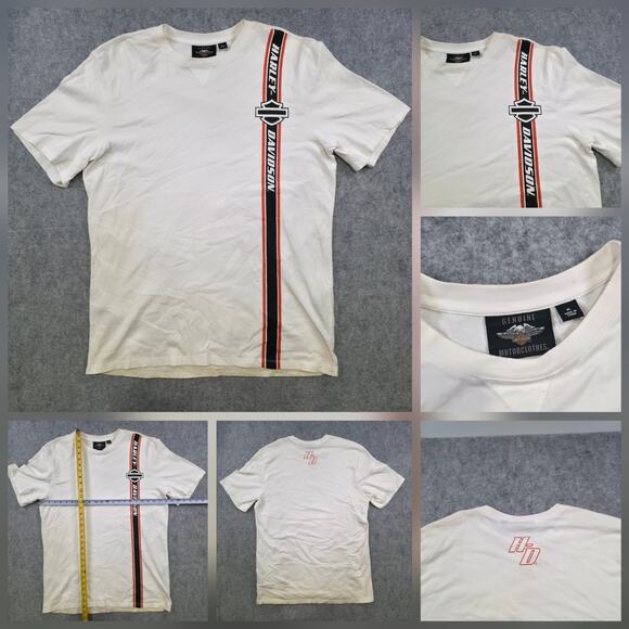 Harley-Davidson Other - Harley Davidson Motorcycles T Shirt Mens XL White Vertical Stripe Bar Shield Tee
